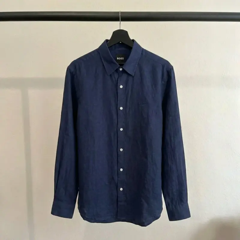 Hugo Boss 100% Linen Vintage Shirt, Navy
